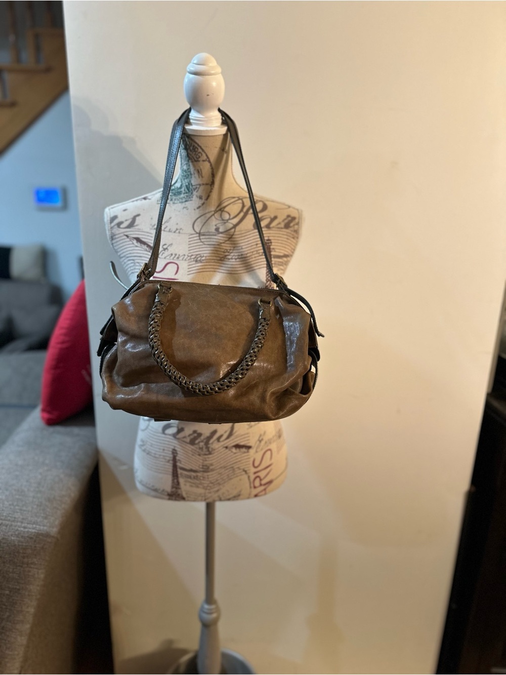 Casual Braided-Trim Shoulder Bag in Brown